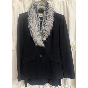 Vtg Kasper Black Faux Fur Skirt Suit 8